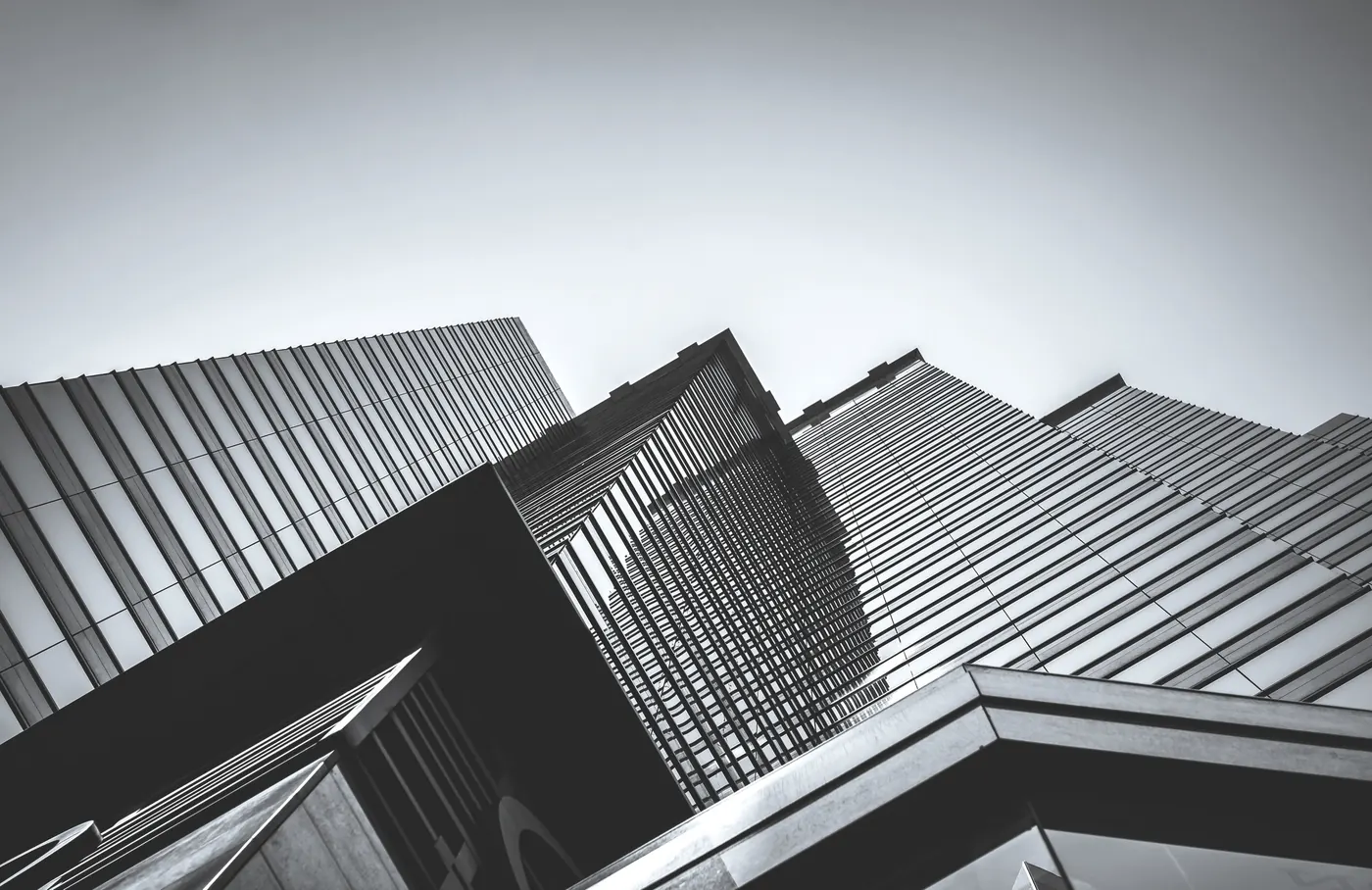Modern office towers seen from below